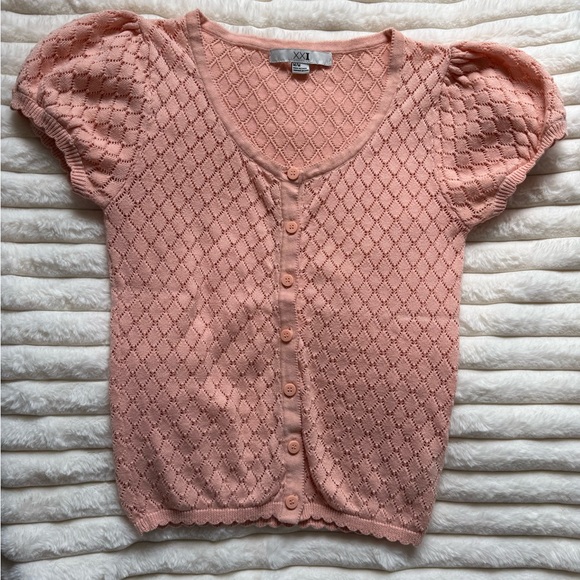 FOREVER 21 Short Balloon-Sleeve Peach Pink Cotton button down | Women’s Size M - Picture 4 of 5